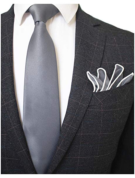 JEMYGINS 3.5" Solid Color Necktie Tie and Pocket Square Set for Men - Various Colors