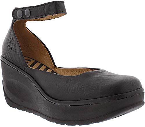 Womens Fly London Jody Mousse Ankle Strap Leather Wedge Closed Toe Shoes