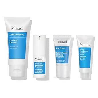 Murad 30-Day Acne Kit - 4-Piece Set $98 Value - Clarifying Cleanser 2.0 OZ, InvisiScar Treatment .5OZ, Outsmart Clarifying Treatment .8 OZ, & Oil & Pore Control SPF 45 .8 OZ