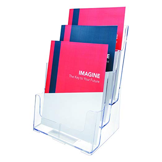 Deflecto Multi-Compartment Docuholder, Countertop or Wall Mount, 3-Tiered Literature Holder, Large Size, Clear, 9-1/2"W x 12-5/8"H x 8"D (77301)