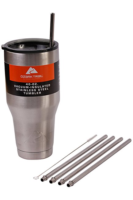 4 WIDE Stainless Steel Straws Ozark Trail 40-Ounce Double-Wall Rambler Vacuum Cups - CocoStraw Brand Drinking Straw (4 Straws 40oz)