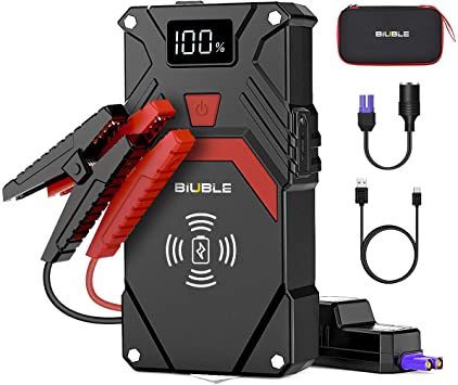 BIUBLE Car Jump Starter, 2500A Peak 24000mAh (Up to All Gas or 8.0L Diesel Engine, 50 Times) 12V Auto Booster Battery Pack Jump Box with 10W Wireless Charger Smart Jump Cables