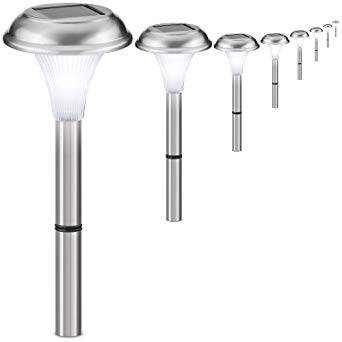 Solar Garden Lights. Transform Your Outdoor Spaces, Path, Flowerbeds, Borders & Drive. Easy NO Wires Install. All Weather & Waterproof. Stylish Design & 30cm Tall. (Brushed Stainless Steel)