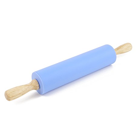 Remeel Silicone Rolling Pin Non-stick Surface Wooden Handle (Blue, 12 inch)