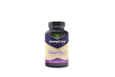 HempCore Brain Boost Supplement with Hemp, Ginkgo Biloba and Caffeine, Helps Optimize Cognitive Function, Enhance Memory and Focus and maintain Energy Levels, 60 Capsules, non-GMO, Organic