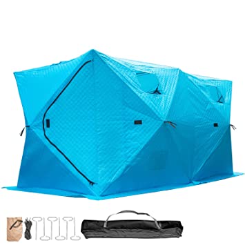 Popsport Ice Fishing Tent 3/4/8 Person Add Cotton Thicken Waterproof Pop-up Portable Ice Fishing Shelter with Detachable Ventilation Windows Carry Bag Frost Resisting Oxford Fabric Zippered Door