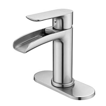 NEWATER Waterfall Spout Bathroom Sink Faucet Basin Mixer Tap Brushed Nickel Single Handle