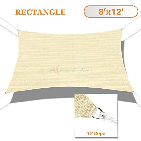 Sunshades Depot 8' x 12' Sun Shade Sail Rctangle Permeable Canopy Tan Beige Custom Size Available Commercial Standard