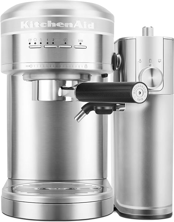 KitchenAid Metal Semi-Automatic Espresso Machine and Automatic Milk Frother Attachment Bundle - KES6504