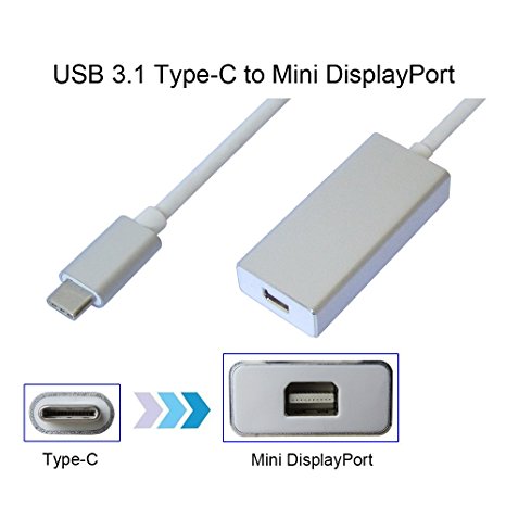 USB 3.1 Type C to Mini DisplayPort/Mini DP Adapter Cable With Aluminium Case Support 4K UHD for Macbook Pro 2016,Dell XPS 13, ChromeBook Pixel(Can Support Apple LED Cinema Display by Software Upgrades),Silver