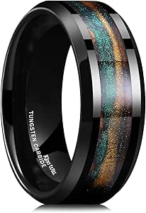 King Will Tungsten Carbide Wedding Band for Men - 8mm Black High Polished Inlay Blue Green/Blue Opal/Red Sand for Everyday Wear Comfort Fit Galaxy Collection