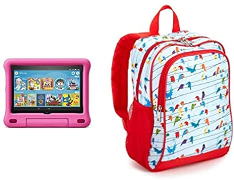 Fire HD 8 Kids Tablet 32GB Pink with Made for Amazon Kids Tablet Backpack, Birds