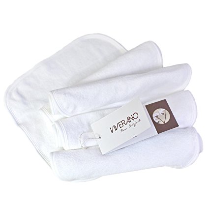 Viverano 100% ORGANIC Cotton Baby Bath Washcloths, Double Layer, Dye & Pesticide Free, 5 Pack 10"x10" (Pure White)