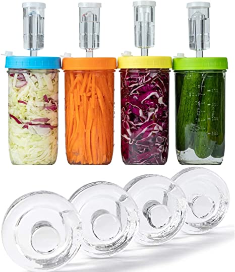 Jillmo Plastic Fermentation Kit with Fermenting Glass Weights for Wide Mouth Mason Jars (Jars Not Included)