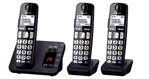 Panasonic KX-TGE723EB Big Button DECT Cordless Telephone with Nuisance Call Blocker & Digital Answering Machine (Trio Handset Pack) - Black