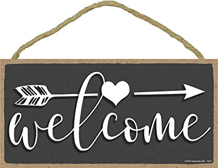 Welcome - 5 x 10 inch Hanging, Wall Art, Decorative Wood Sign Home Decor