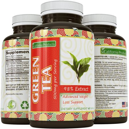 Green Tea Weight Loss Pills - Burn Belly Fat - Vegan Supplements For Men And Women - Contains 350 mg EGCg With Antioxidant And Polyphenols To Complement Your Weight Loss Plan By California Products