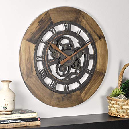 FirsTime & Co. Wood Gear Wall Clock, 19", Aged Brown