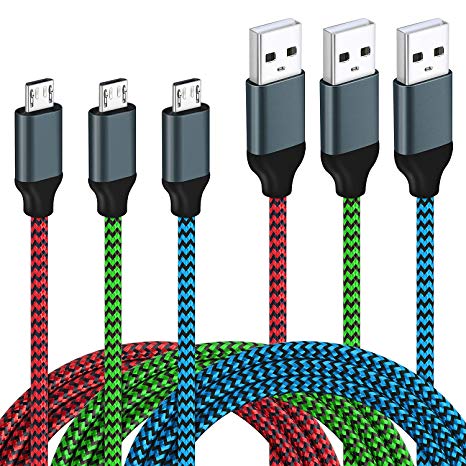 Micro USB Charging Cords, Canjoy 3 Pack 6ft/2m Micro USB Cable Braided USB 2.0 A Male to Micro USB Charger Fast Charging Data Cord for Android,Samsung Galaxy S7 Edge S6,Sony,Motorola,HTC,LG and More