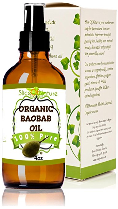 Slice Of Nature ORGANIC BAOBAB OIL Virgin, Cold Pressed, 100% Pure Baobab Oil, Face Hair and Body Beauty Oil 4 oz