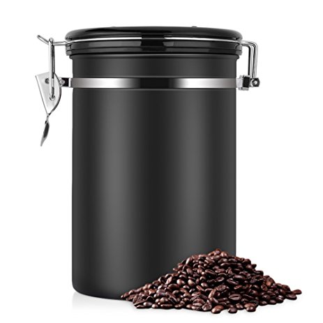 Large Airtight Coffee Container, Stainless Steel Black Kitchen Sotrage Canister for Coffee, Gounds,Nuts,Sugar Keep Flesh(22 OZ)