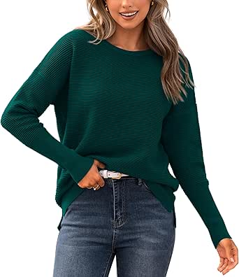 BTFBM Casual Women 2024 Fall Sweater Long Sleeve Ribbed Knit Pullover Loose Crewneck Batwing Split Sweater