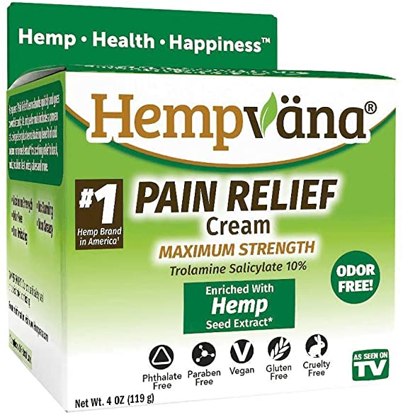 Hempvana Pain Relief Cream with Cannabis Seed Extract - Relieves Inflammation, Muscle, Joint, Back, Knee, Nerves and Arthritis Pain – Made in USA 4oz Phthalate Free, Paraben Free, Vegan, Cruelty-Free
