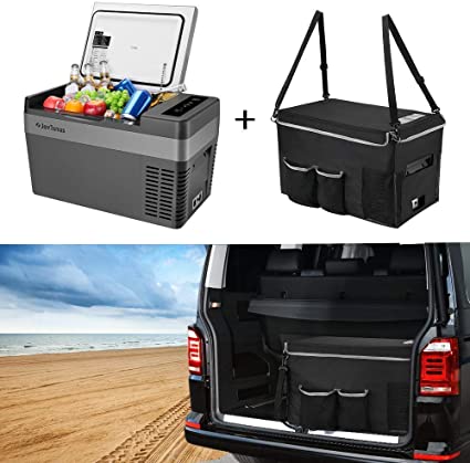 JOYTUTUS Portable Refrigerator 26 Quart (25L) Car Fridge Freezer (-7.6℉~50℉) Car Refrigerator with Insulated Protect Cover for Vehicle, Boat, Home Use with Camping, Travel-12V/24V DC