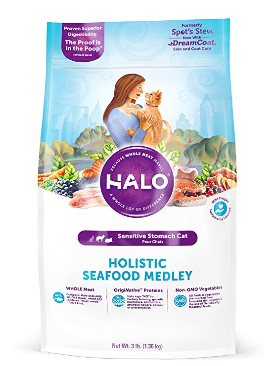 Halo Holistic Natural Dry Cat Food for Adult Cats with Sensitive Stomachs