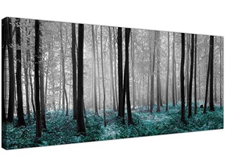 Wallfillers Modern Black White Teal Woodland Scenes Canvas Prints of Forest Trees