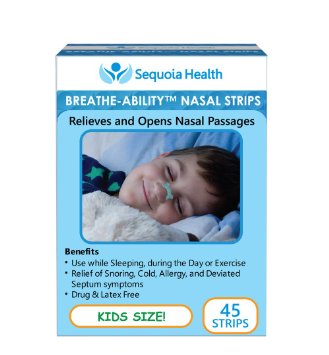 Kids Nasal Strips (45 COUNT) by Breathe-Ability - Relieves and Opens Nasal Passages - Relief of Snoring, Cold, Allergy, and Deviated Septum Symptoms (Child Size)