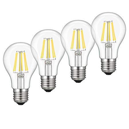 Dimmable Edison LED Bulb, Daylight White 4000K, Kohree 6W Vintage LED Filament Light Bulb, 60W Equivalent, A19 E26 Base Lamp for Restaurant,Home,Reading Room, 4 Packs(Daylight White, NOT Warm White)