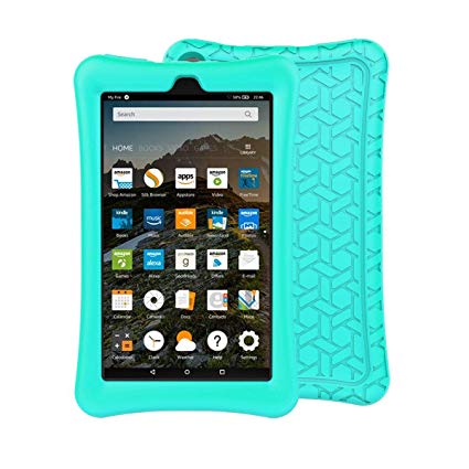 BMOUO Silicone Case for All-New Amazon Fire 7 Tablet (7th an 9th Gen, 2017 and 2019 Release) - Upgraded Comb Version Kids Friendly Light Weight Anti Slip Shockproof Protective Case, Turquoise