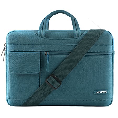 Mosiso Laptop Shoulder Bag for 15-15.6 Inch 2017/2016 MacBook Pro with Touch Bar, MacBook Pro, Notebook, Compatible with 14 Inch Ultrabook, Polyester Flapover Messenger Briefcase Sleeve, Deep Teal