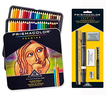 Prismacolor Premier Colored Pencils, Soft Core, 48-Count with Bonus Accessories Set
