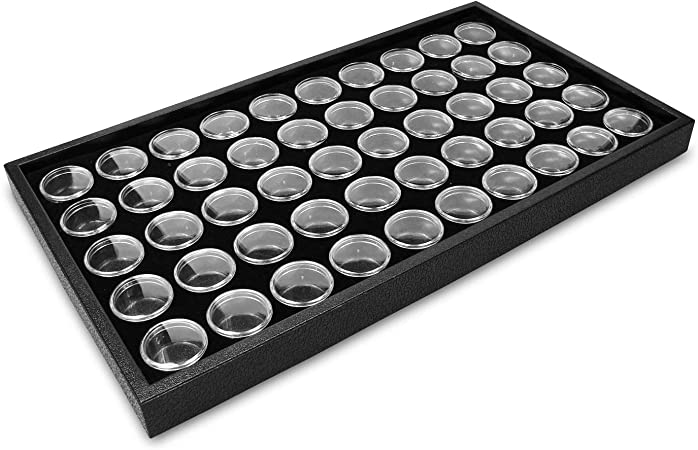 Ikee Design Black Foam Gem Jars Showcase Stackable Display Tray for Collectibles, Home Organization Storage Box with 50 Gemstones and Bead Storage Jars