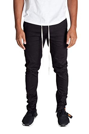 KDNK Men's Tapered Skinny Fit Stretch Twill Cotton Drawstring Ankle Zip Pants