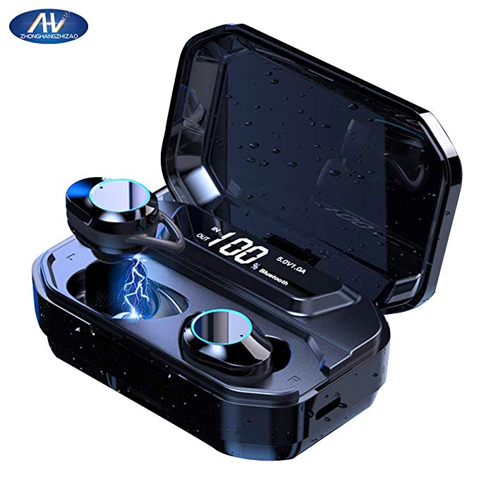 2019 Newest LED Display Bluetooth 5.0 Earphones with 125H Playtime IPX7 Waterproof and 6D Stereo Sound Built-in Mic with 3500mAh Charging Case (Black)