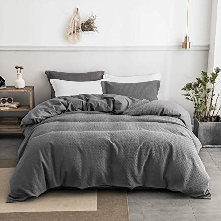 PHF 100% Cotton Waffle Weave Duvet Cover Set Soft Cozy Breathable for Winter King Size Grey