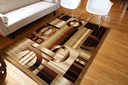 Feraghan/New City New City Brand New Contemporary Modern Squares Circles Area Rug, 8' x 10', Brown/Beige