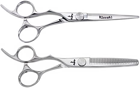Kissaki KT Series Left Handed Hair Shears 19L 6.0 inches and 18L 30 tooth Professional Hair Scissors and Thinning Shears Matching Set Combo