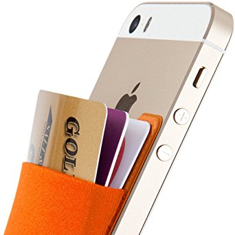 SINJIMORU Card Holder for Back of Phone, Stick on Wallet functioning as Credit Card Holder, Phone Wallet and iPhone Card Holder / Card Wallet for Cell Phone. Sinji Pouch Basic 2, Orange.