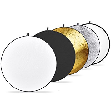 Neewer Portable 5 in 1 60x60cm/22"x22" Translucent, Silver, Gold, White, and Black Collapsible Round Multi Disc Light Reflector for Studio or any Photography Situation