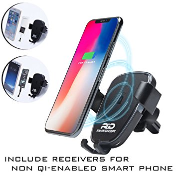 Wireless Car Charger, QI Wireless Charger Car Mount Gravity Phone Holder for car w/ charging receiver for iphone 5 6 7| Compatible w/ Samsung Galaxy S9/S9 Plus S8 S7/S7 Edge Note 8 5 iPhone X 8/8 Plus