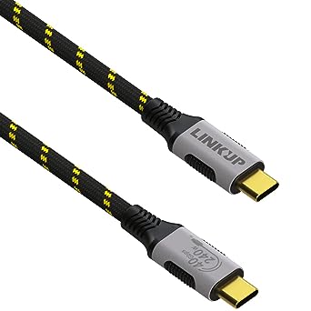 LINKUP - USB 4.0 240W Fast Charging 40Gbps Data Type-C Cable - Thunderbolt 3/4 Compatible, 8K@60Hz Video, Durable Sleeved Jacket - for All USB-C Devices, Hub, eGPU, Gaming PC (3ft/0.9m) Black/Yellow