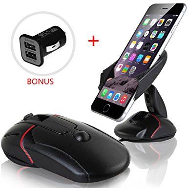 Car Mount, Yukiss Easy One Touch Cell Phone Mount   Dual USB 2.1A Charger Bonus, Foldable Mobile Phone Car Mount and Smartphone Car Holder for iPhone 6s Plus 6s 5s Samsung Galaxy S7 Edge S6 S5 Note 5