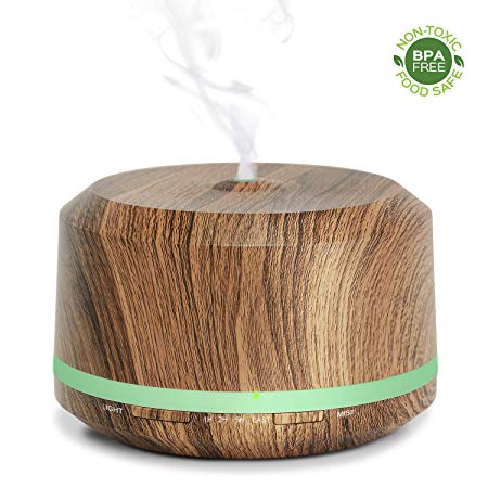 Essential Oil Diffuser Large Wood Grain 450ml Aromatherapy Ultrasonic Cool Mist Aroma Humidifier with 3 Timer Setting 8 Color LED Light Waterless Auto Shut-off for Living Room Bedroom Office Spa -Doukedge