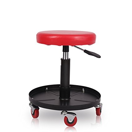 Excelvan Mechanic Car Creeper Seat Round Rolling Stool Height Adjustable Chair Garage Capacity Up to 265LB 120KG Repair Tool for Vehicle At-home Tinkerer