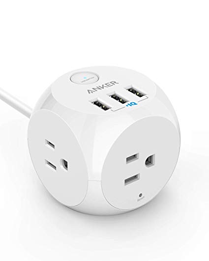 Power Strip with USB, Anker PowerPort Cube with 3 Outlets and 3 USB Ports, Portable, 5 ft Extension Cord, Overload Protection for iPhone XS/XR, Compact for Travel, Cruise Ship and Office