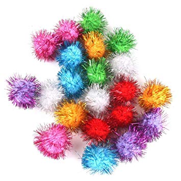 SODIAL 21 Piece 3.5cm Glittering Tinsel Springs Pompons Balls Cat Toy